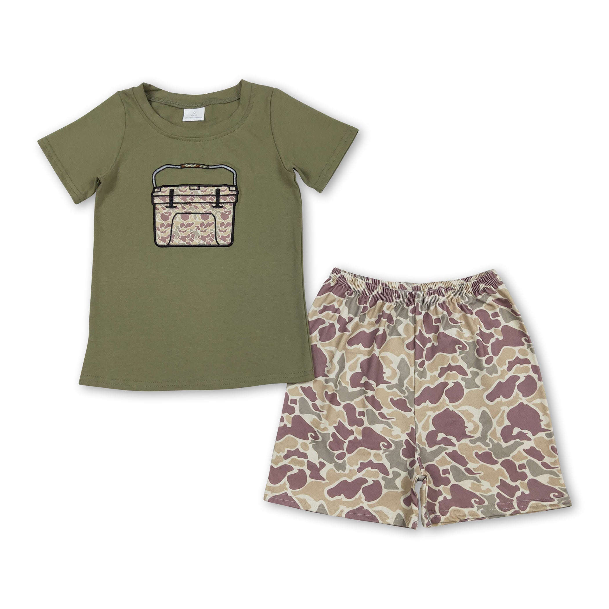 Camo fishing embroidery top/shorts