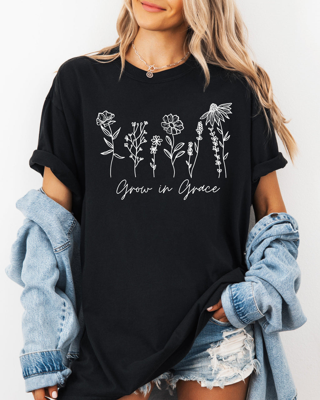 Grow In Grace Comfort Colors Christian & Flower Garment Dyed T Shirt