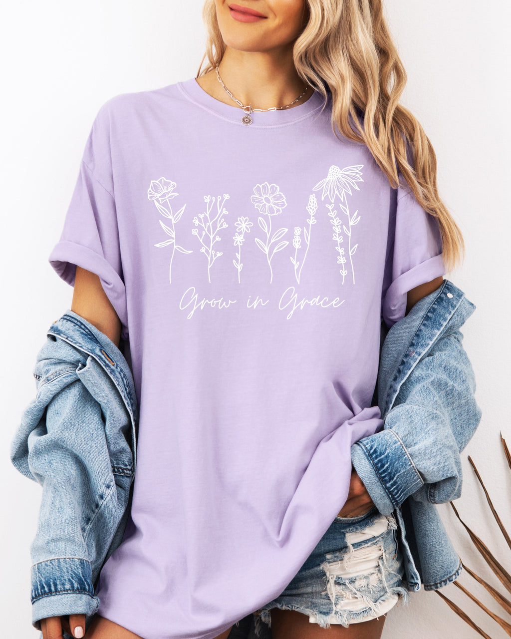 Grow In Grace Comfort Colors Christian & Flower Garment Dyed T Shirt