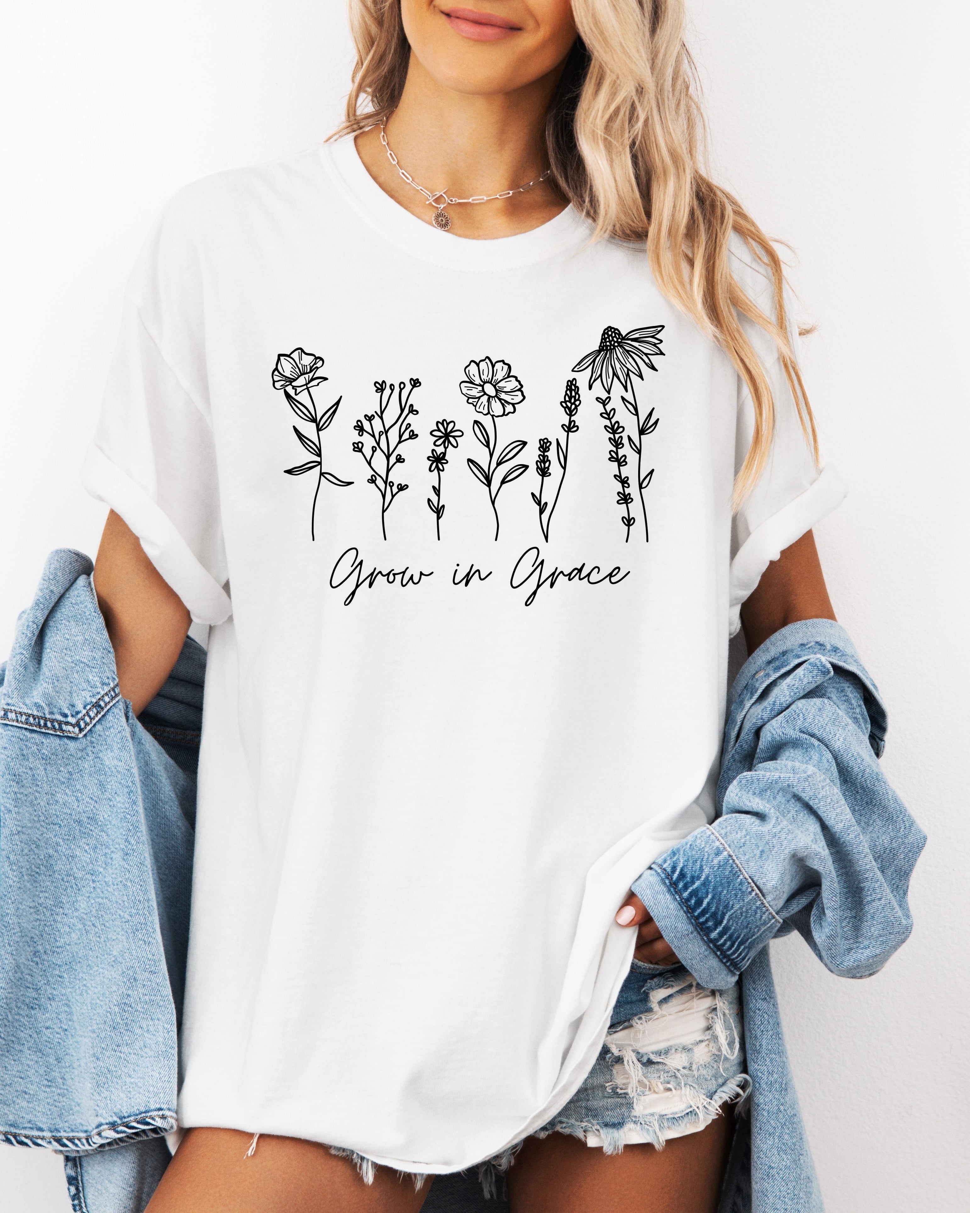 Grow In Grace Comfort Colors Christian & Flower Garment Dyed T Shirt