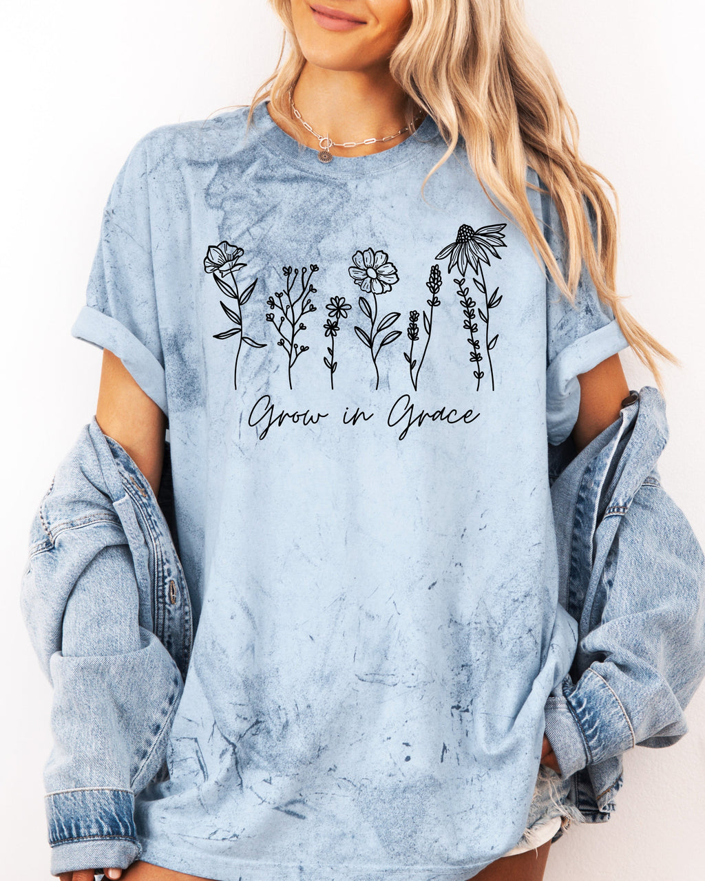 Grow In Grace Comfort Colors Christian & Flower Garment Dyed T Shirt