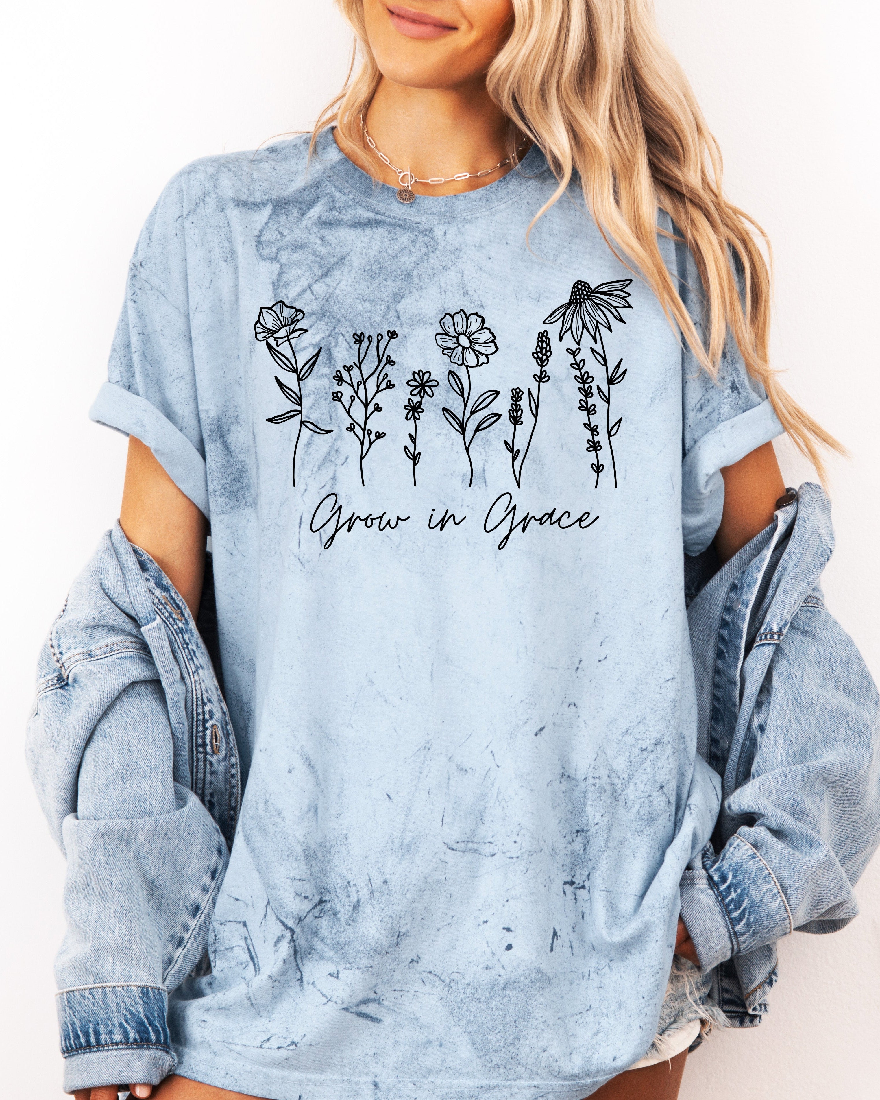 Grow In Grace Comfort Colors Christian & Flower Garment Dyed T Shirt