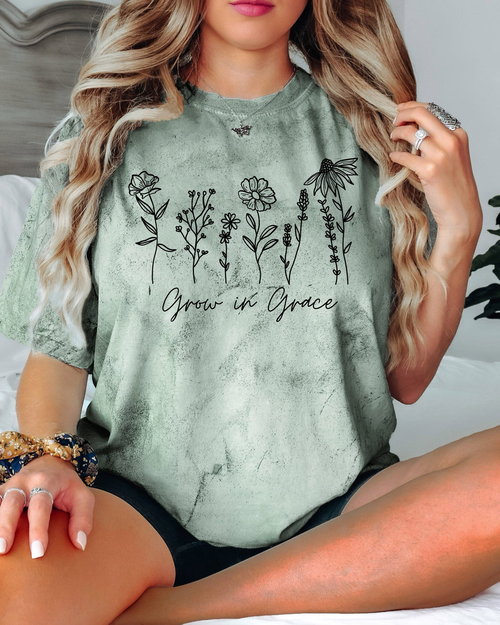 Grow In Grace Comfort Colors Christian & Flower Garment Dyed T Shirt
