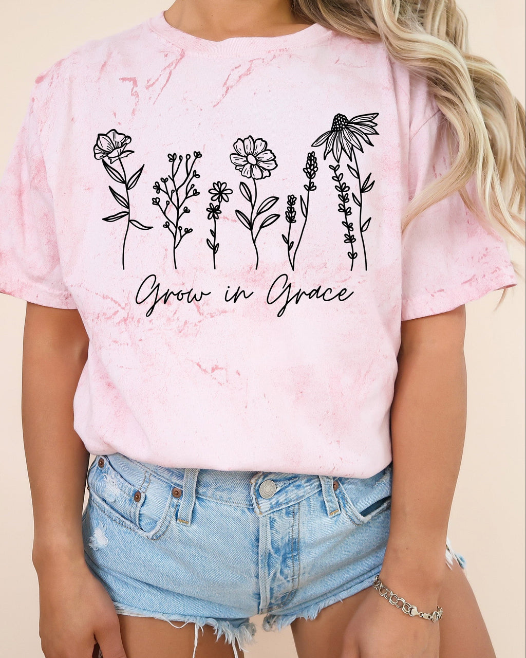 Grow In Grace Comfort Colors Christian & Flower Garment Dyed T Shirt