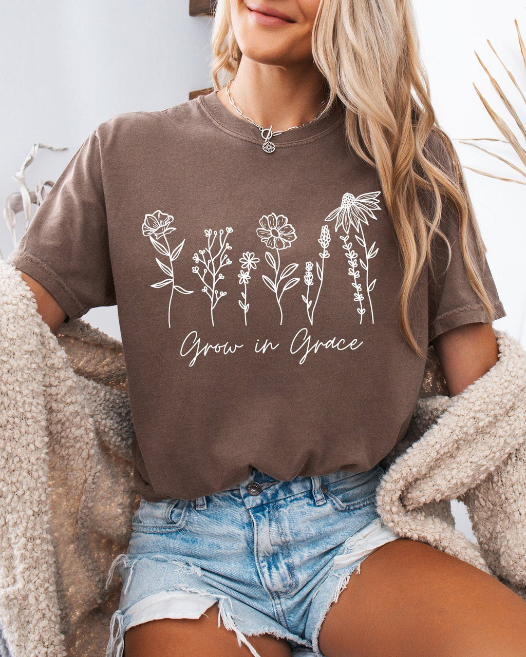 Grow In Grace Comfort Colors Christian & Flower Garment Dyed T Shirt